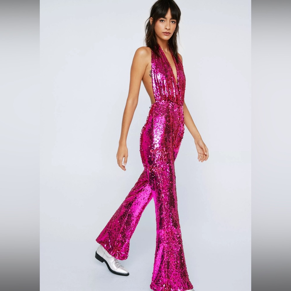Nasty Gal Pink Sparkly Jumpsuit